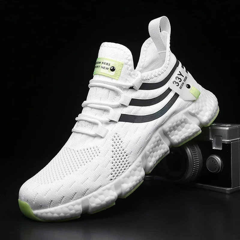 Breathable Mesh Athletic Shoes - 男性用の通気性メッシュのランニングシューズ,クラシックな滑り止めスポーツシューズ,カジュアル,ホワイト,テニス,男性用